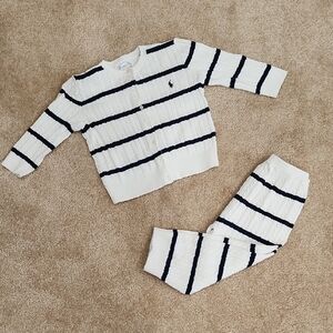 Ralph Lauren Boy White & Navy Striped Cable Knit Set Size 2